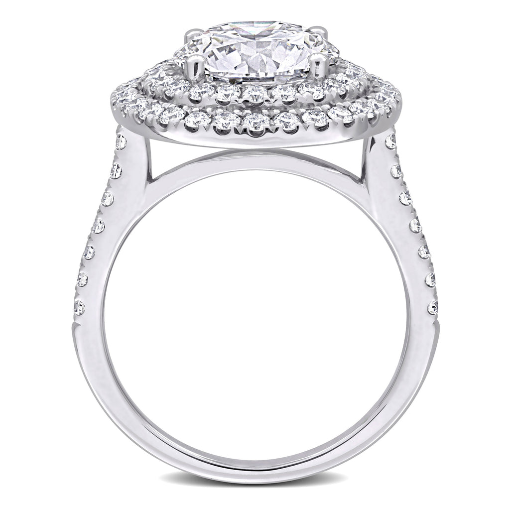 Round Cut Lab  Diamond Double Halo Ring 14K White Gold (3.89ct)