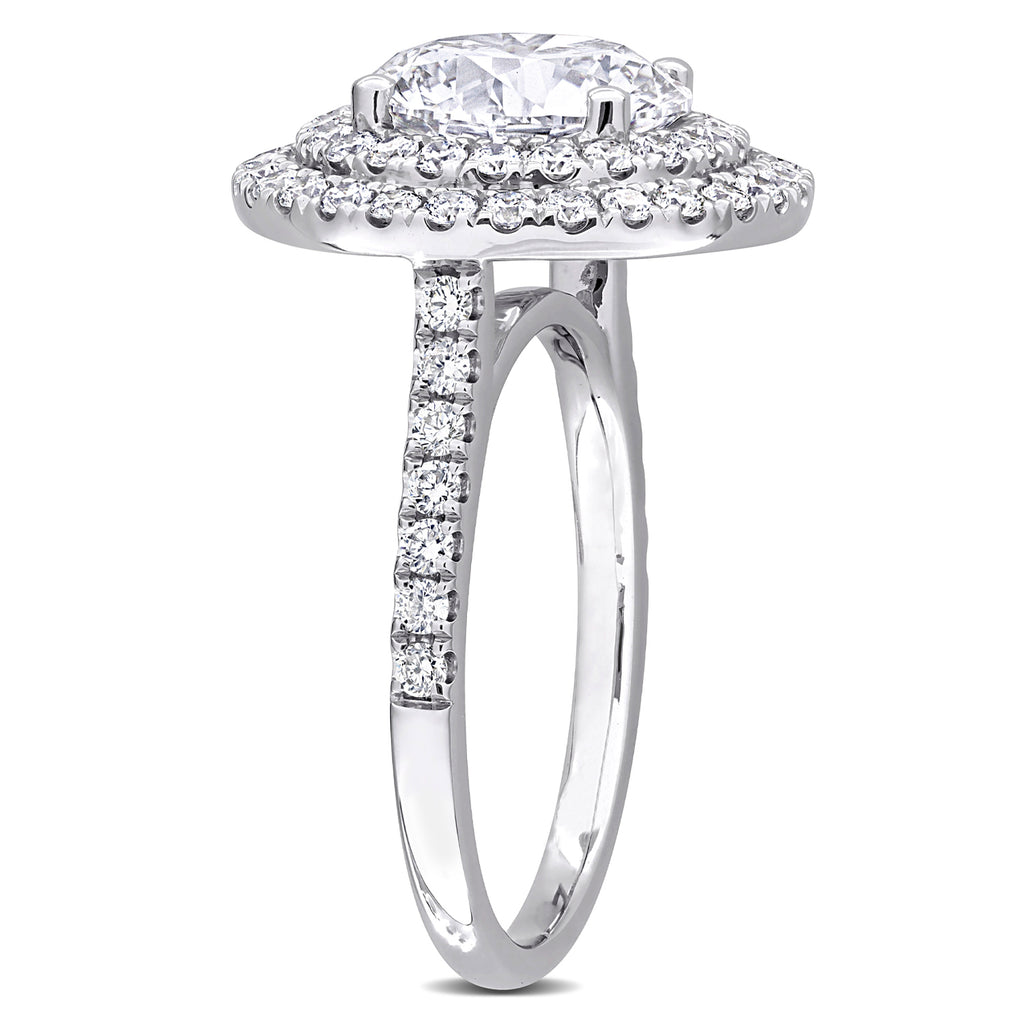 Round Cut Lab  Diamond Double Halo Ring 14K White Gold (3.89ct)