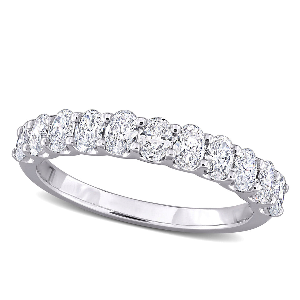 Oval Cut Lab  Diamond Semi-Eternity Ring 14K White Gold (0.99ct)