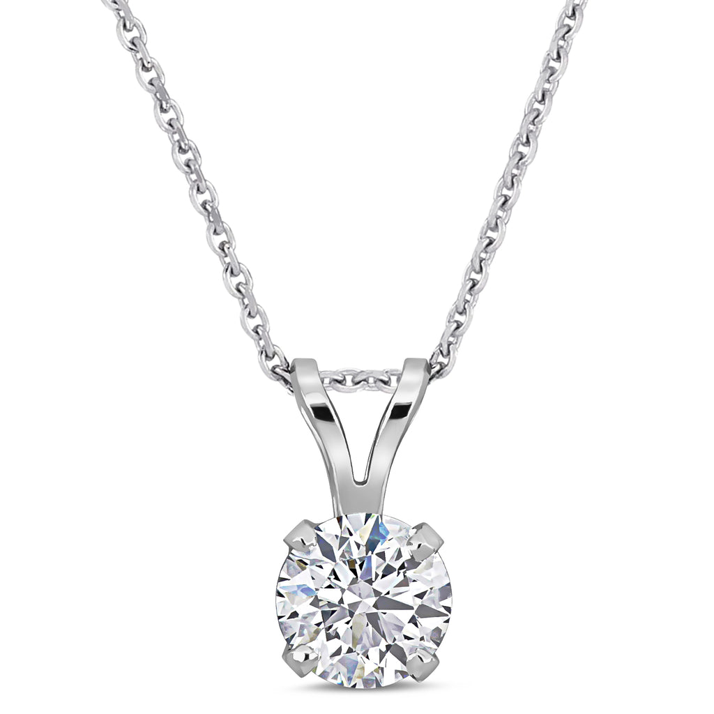 Round Cut Lab Grown Diamond Solitaire Pendant 14K White Gold (1.00ct)
