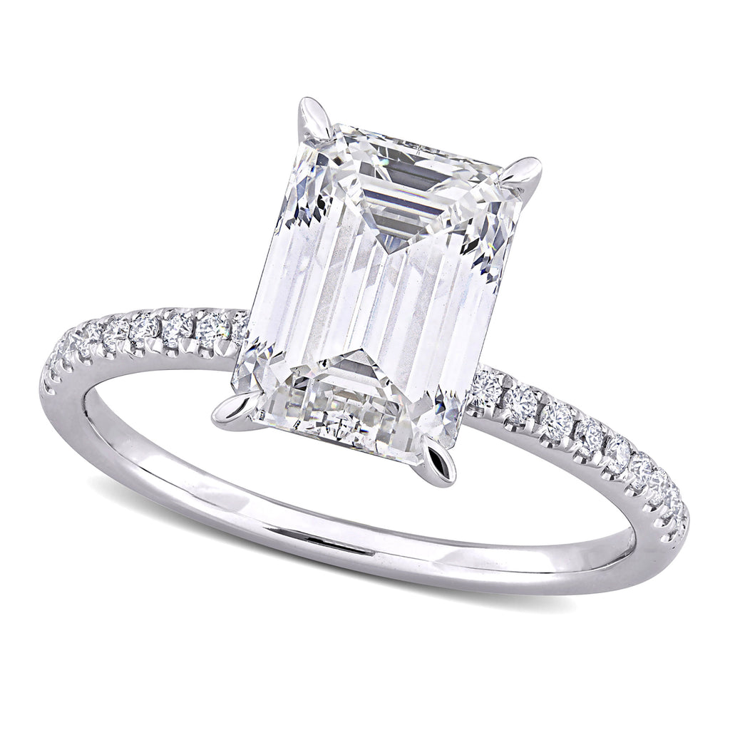 Emerald Cut Lab  Diamond Engagement Ring 14K White Gold (3.11ct)