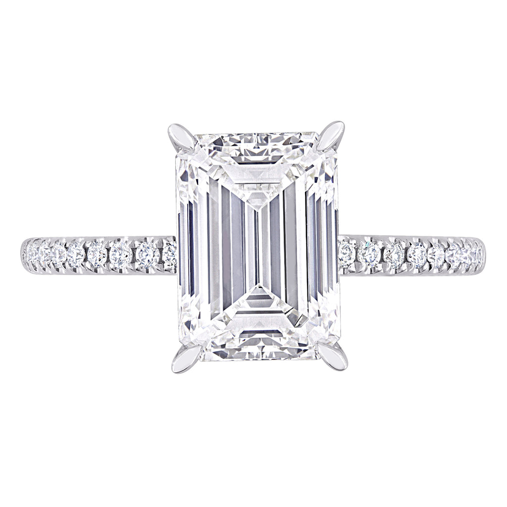 Emerald Cut Lab  Diamond Engagement Ring 14K White Gold (3.11ct)