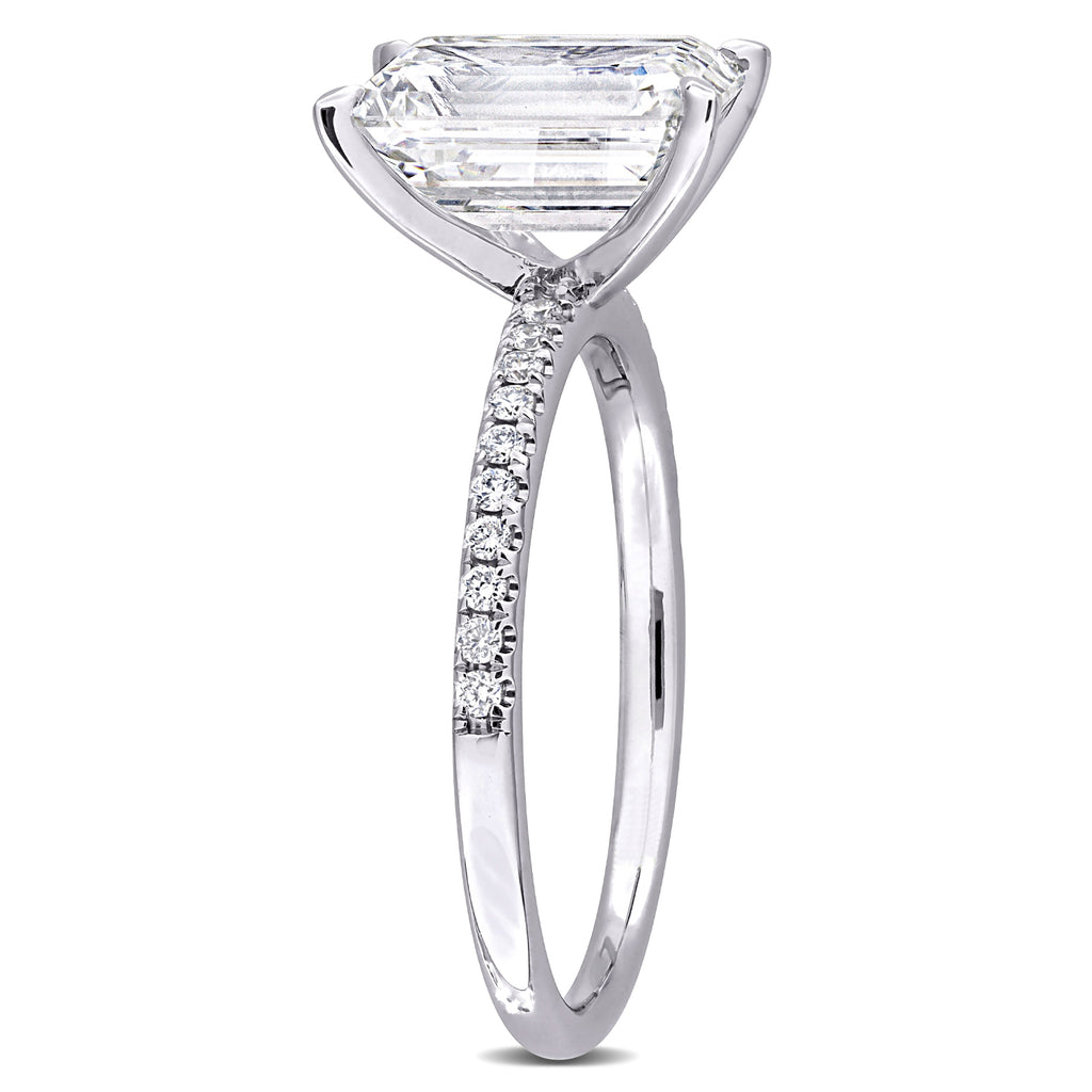Emerald Cut Lab  Diamond Engagement Ring 14K White Gold (3.11ct)