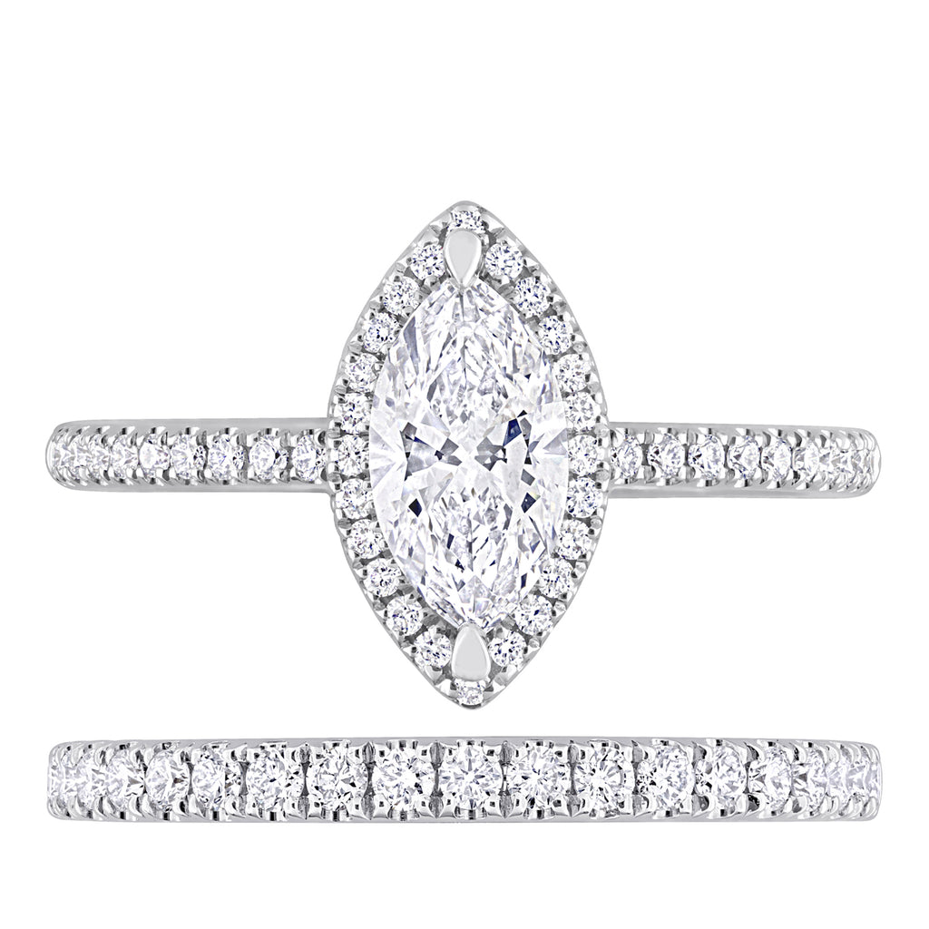 Marquise Cut Lab Grown Diamond Halo Bridal Set 14K White Gold (1.84ct)