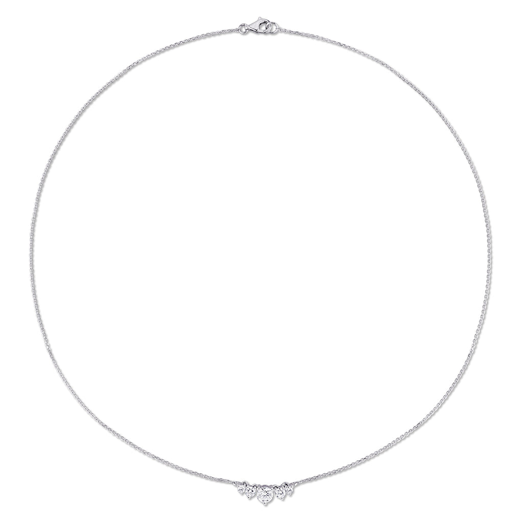 Round Cut Lab Grown Diamond 5-Stone Necklace 14K White Gold (0.64ct)