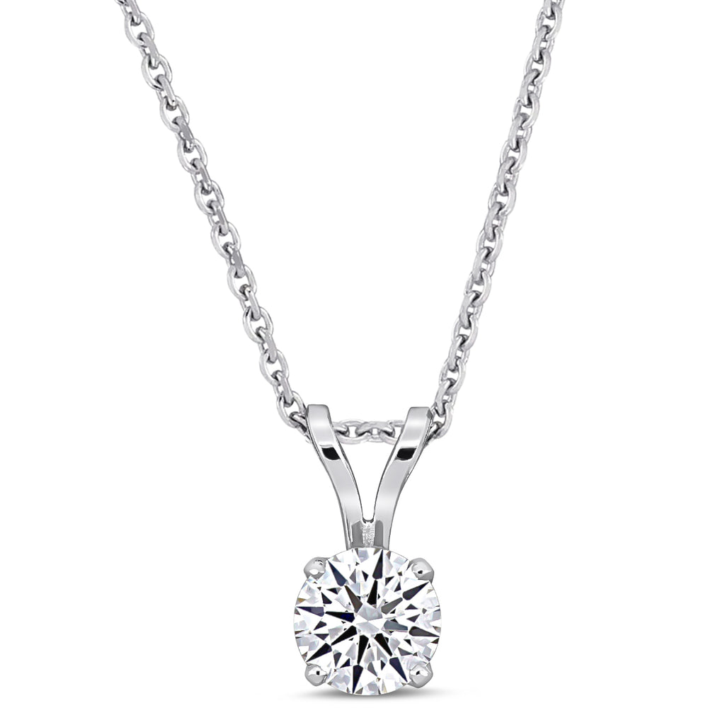 Round Cut Lab Grown Diamond Solitaire Pendant 14K White Gold (0.75ct)