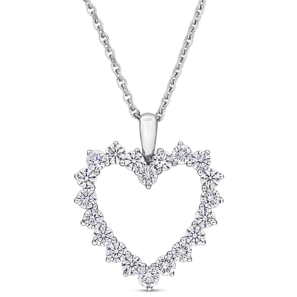 Round Cut Lab Grown Diamond Heart Pendant 14K White Gold (2.00ct)