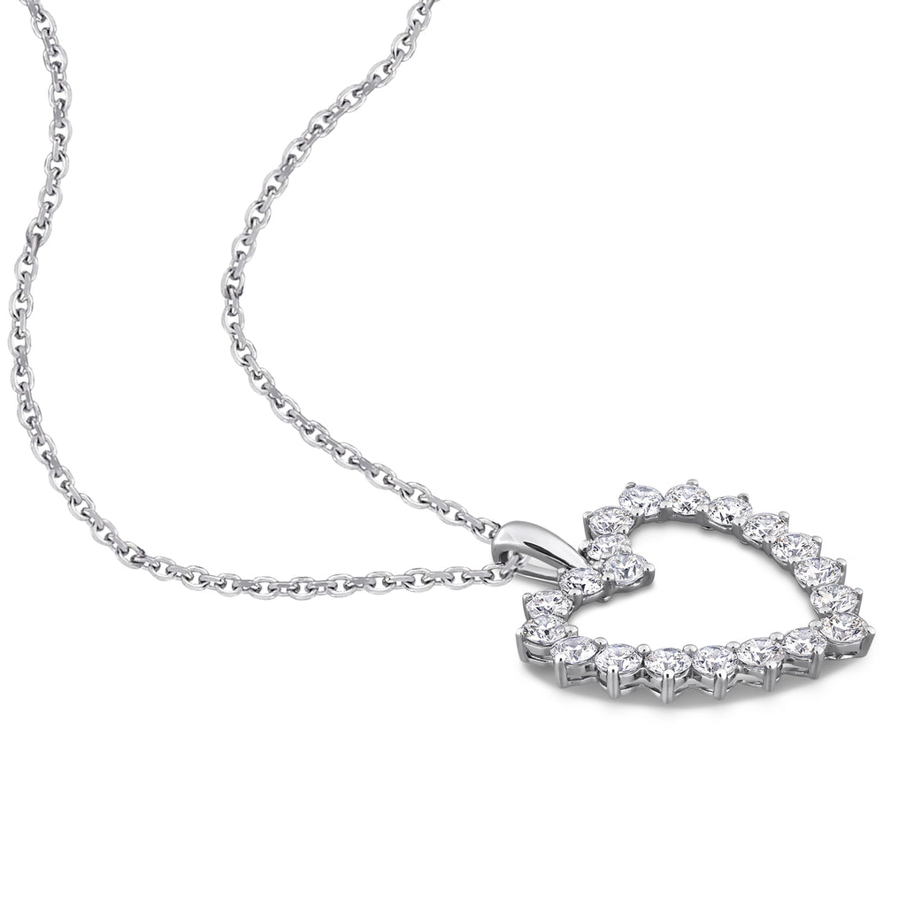 Round Cut Lab Grown Diamond Heart Pendant 14K White Gold (2.00ct)
