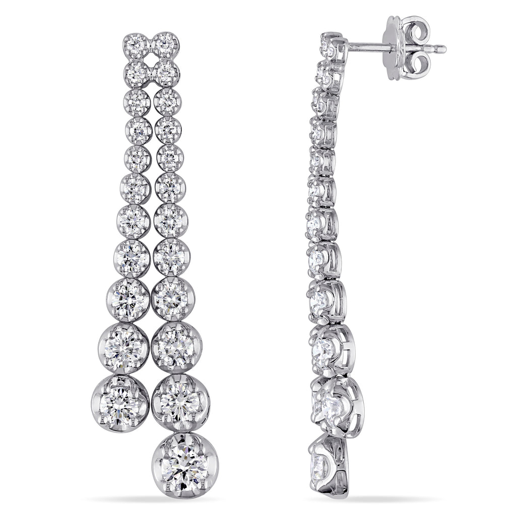 Round Cut Lab Grown Diamond Drop Earrings 18k White Gold (4.38ct)