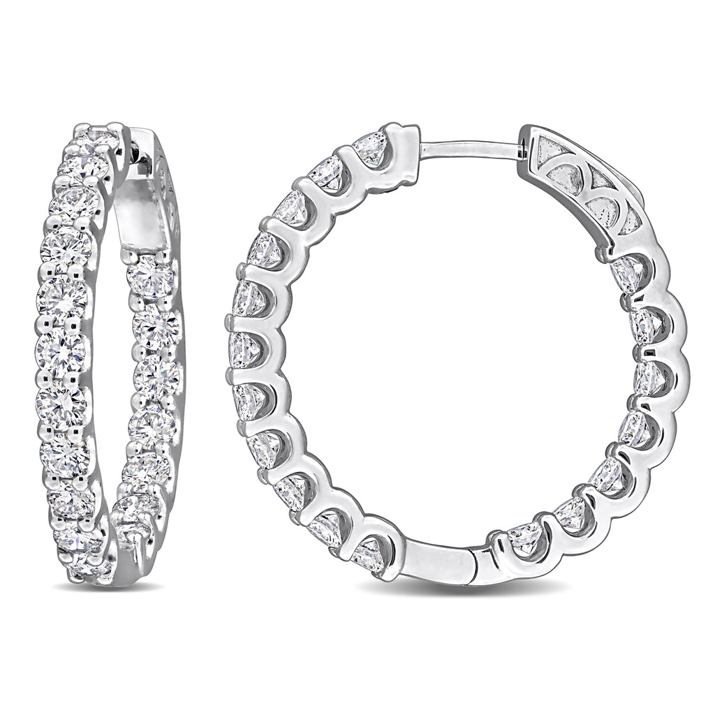 Round Cut Lab  Diamond Hoop Earrings 14k White Gold (3.60ct)