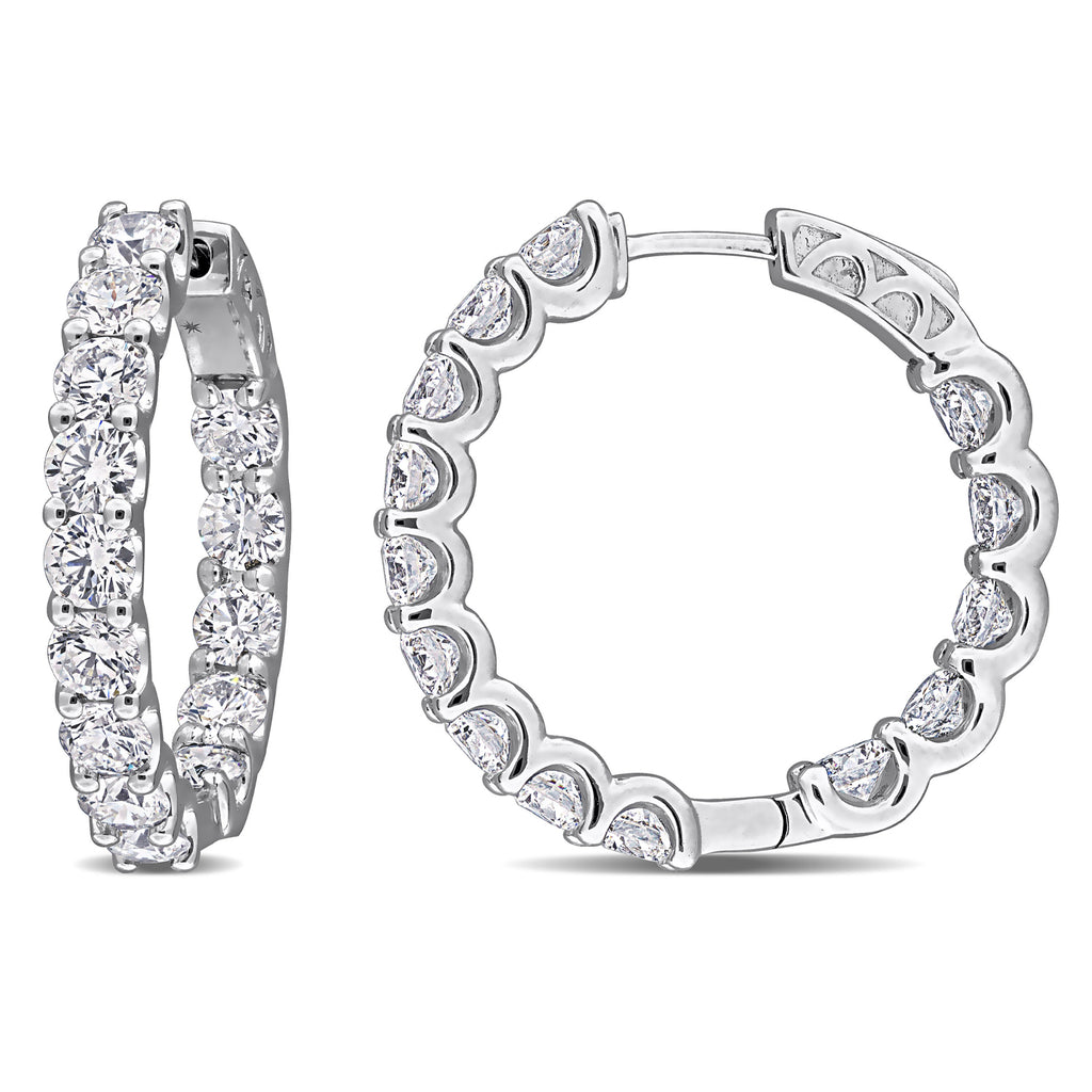 Round Cut Lab  Diamond Hoop Earrings 14k White Gold (7.00ct)