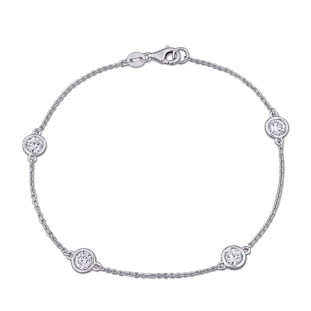 Round Cut Lab  Diamond Station Bracelet 14K White Gold (1.00ct)