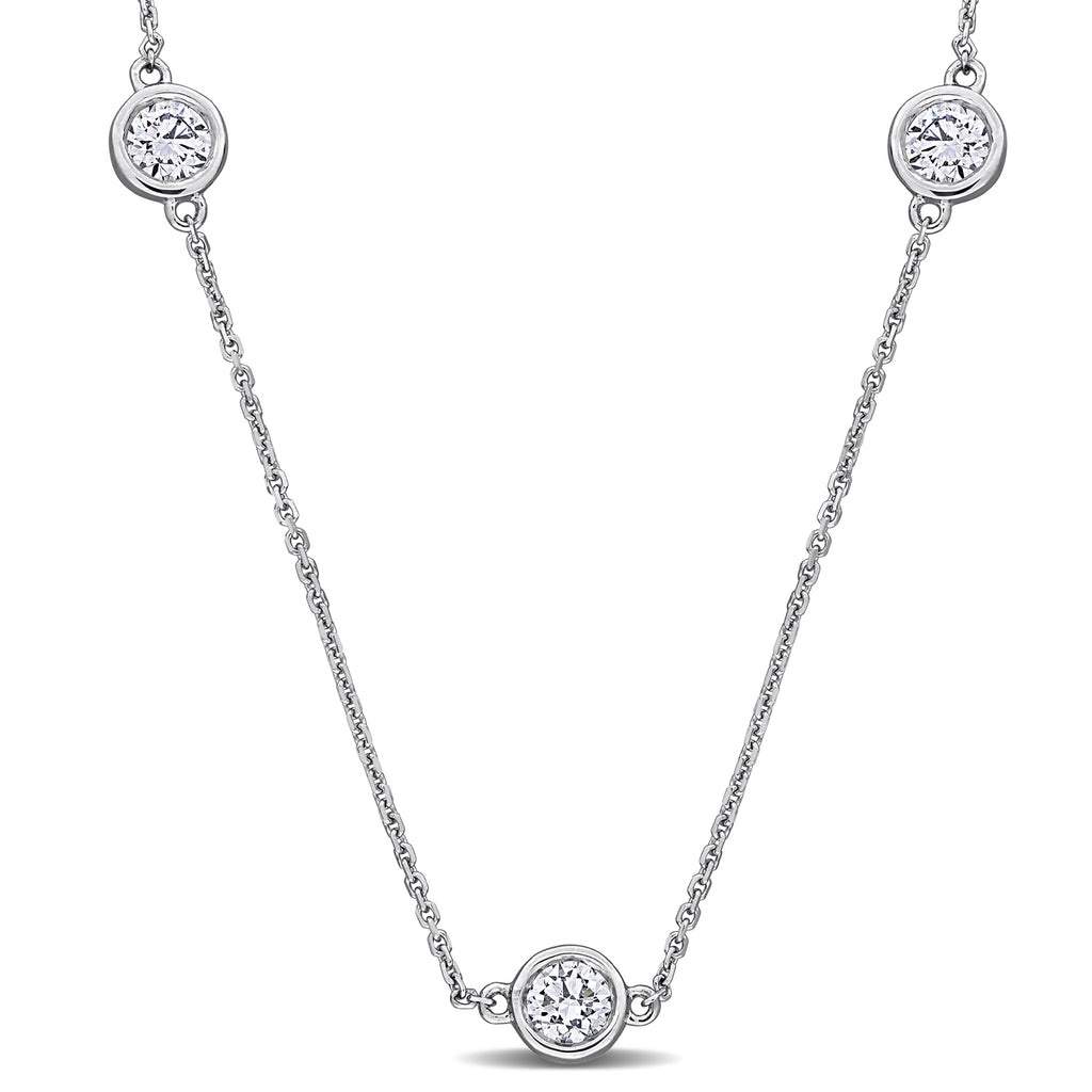 Round Cut Lab Grown Diamond Station Necklace 14K White Gold (1.75ct)