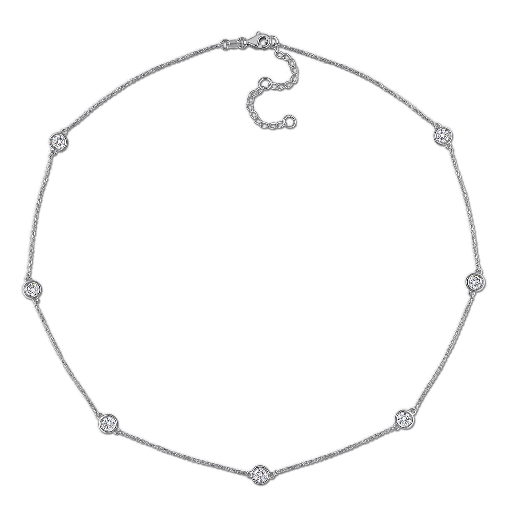 Round Cut Lab Grown Diamond Station Necklace 14K White Gold (1.75ct)