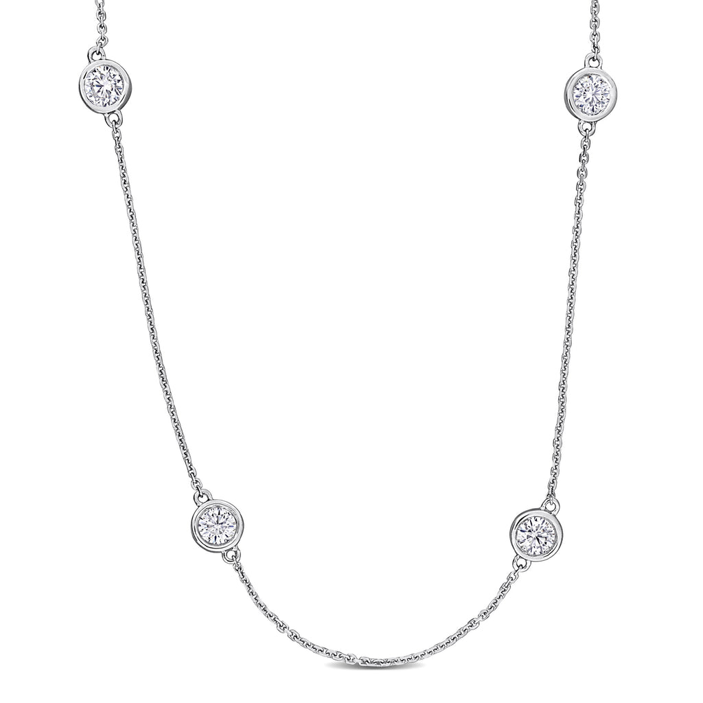 Round Cut Lab Grown Diamond Station Necklace 14K White Gold (4.00ct)