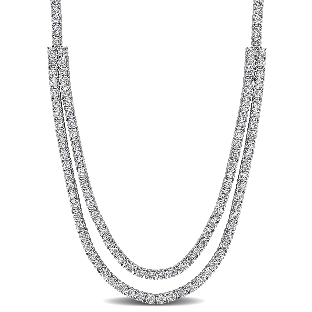 Round Cut Lab Grown Diamond Double Tennis Necklace 14K White Gold (5.93ct)