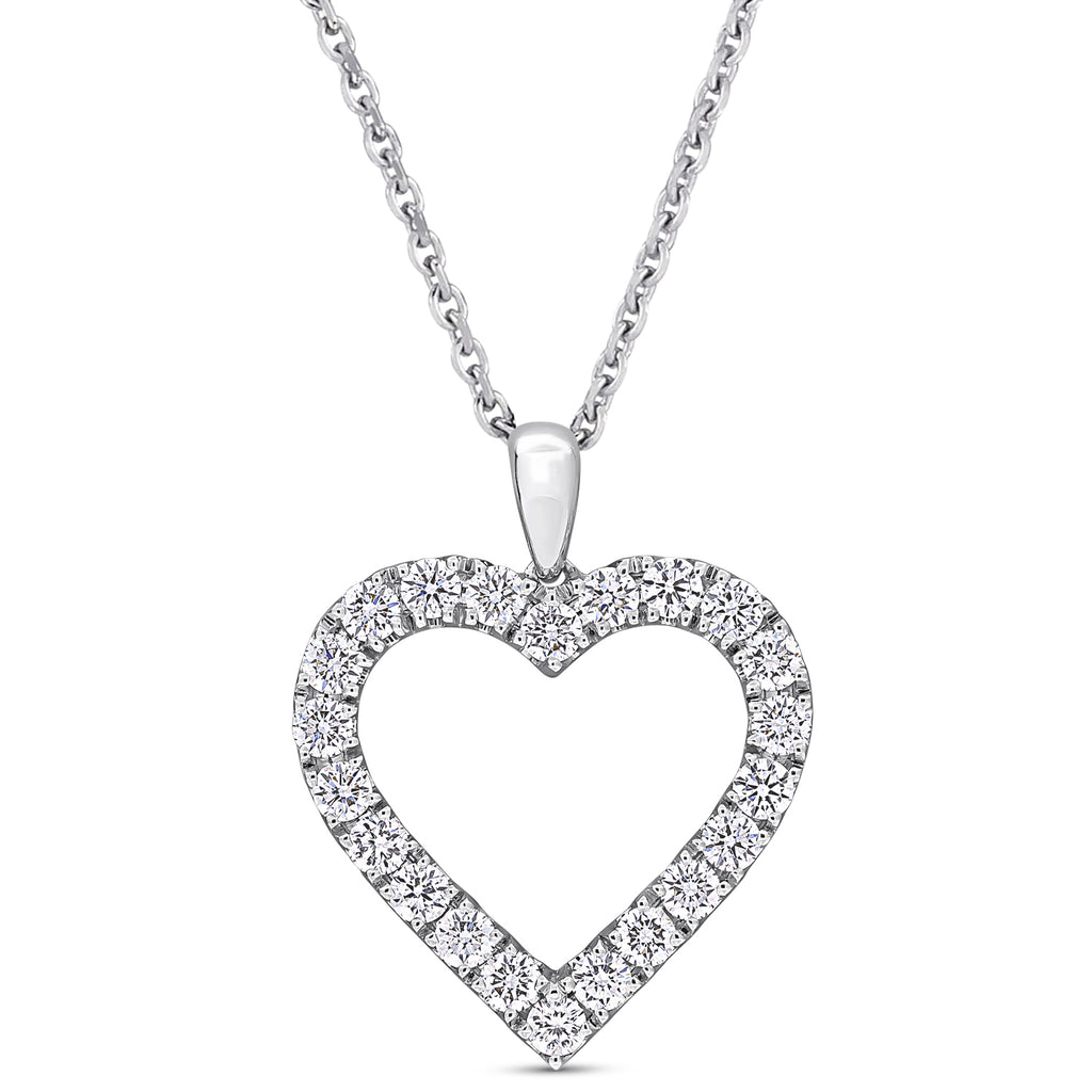 Round Cut Lab Grown Diamond Heart Pendant 14K White Gold (0.99ct)