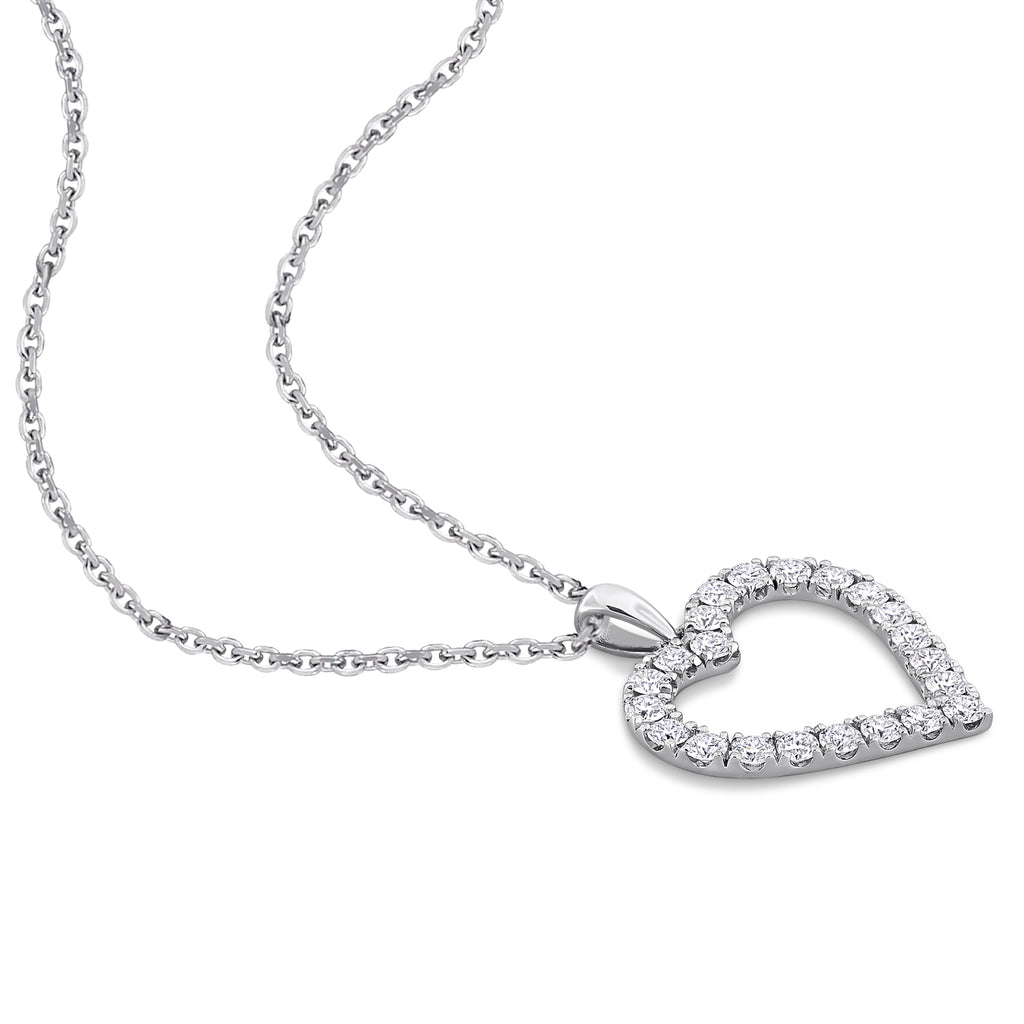 Round Cut Lab Grown Diamond Heart Pendant 14K White Gold (0.99ct)