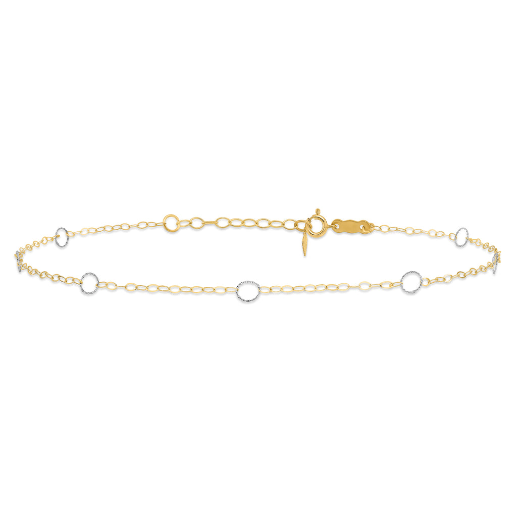 9inch with 1inch Extension Two Tone Circle Anklet Bracelet in 14k Gold