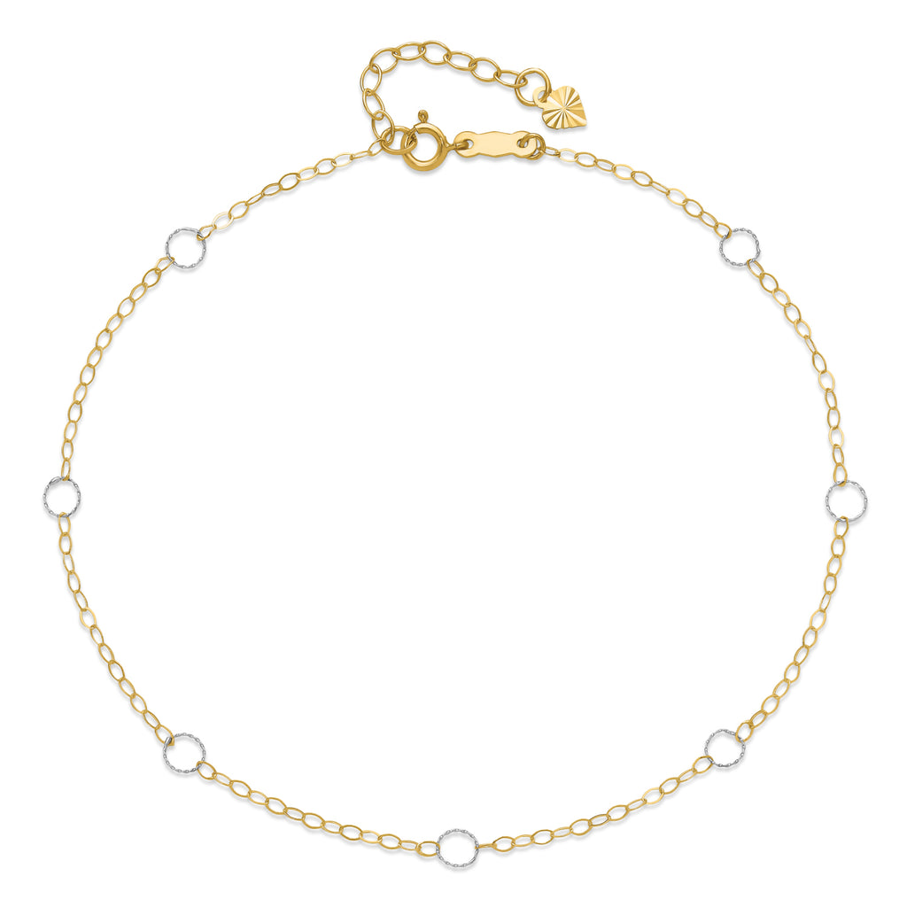 9inch with 1inch Extension Two Tone Circle Anklet Bracelet in 14k Gold