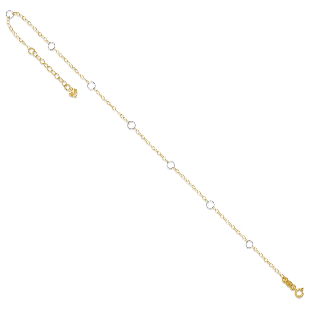 9inch with 1inch Extension Two Tone Circle Anklet Bracelet in 14k Gold
