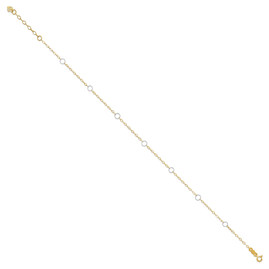 9inch with 1inch Extension Two Tone Circle Anklet Bracelet in 14k Gold
