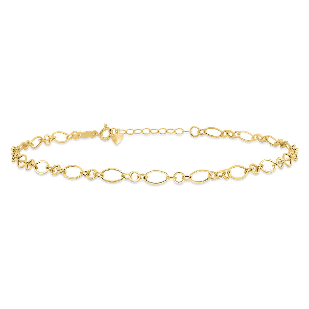 Fancy Link 9inch with 1inch Extension Anklet Bracelet in 14k Yellow Gold