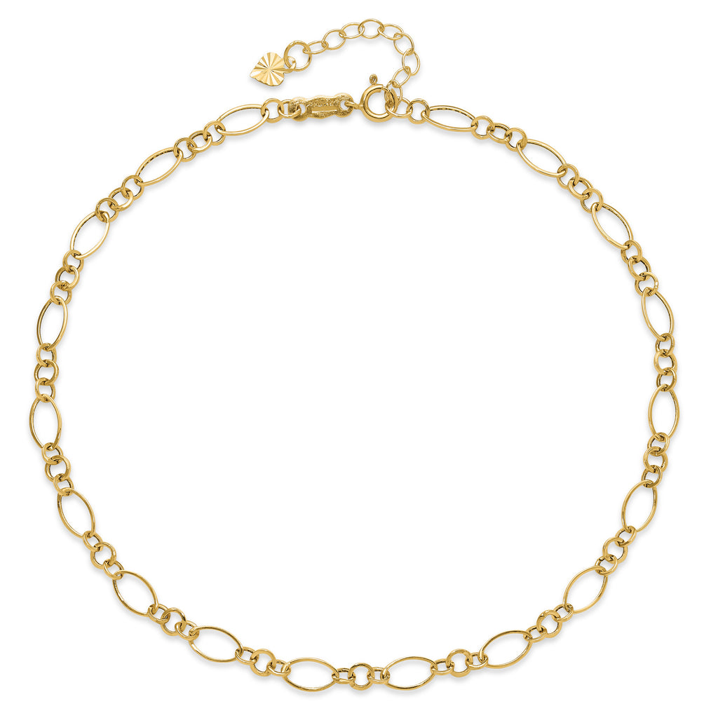 Fancy Link 9inch with 1inch Extension Anklet Bracelet in 14k Yellow Gold