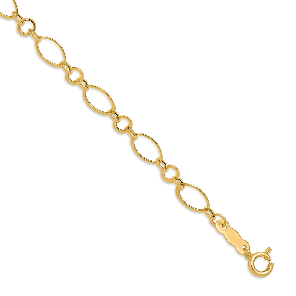 Fancy Link 9inch with 1inch Extension Anklet Bracelet in 14k Yellow Gold
