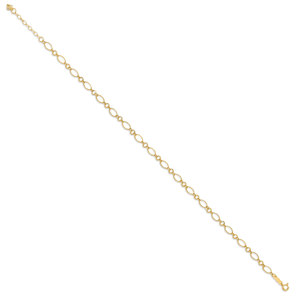 Fancy Link 9inch with 1inch Extension Anklet Bracelet in 14k Yellow Gold
