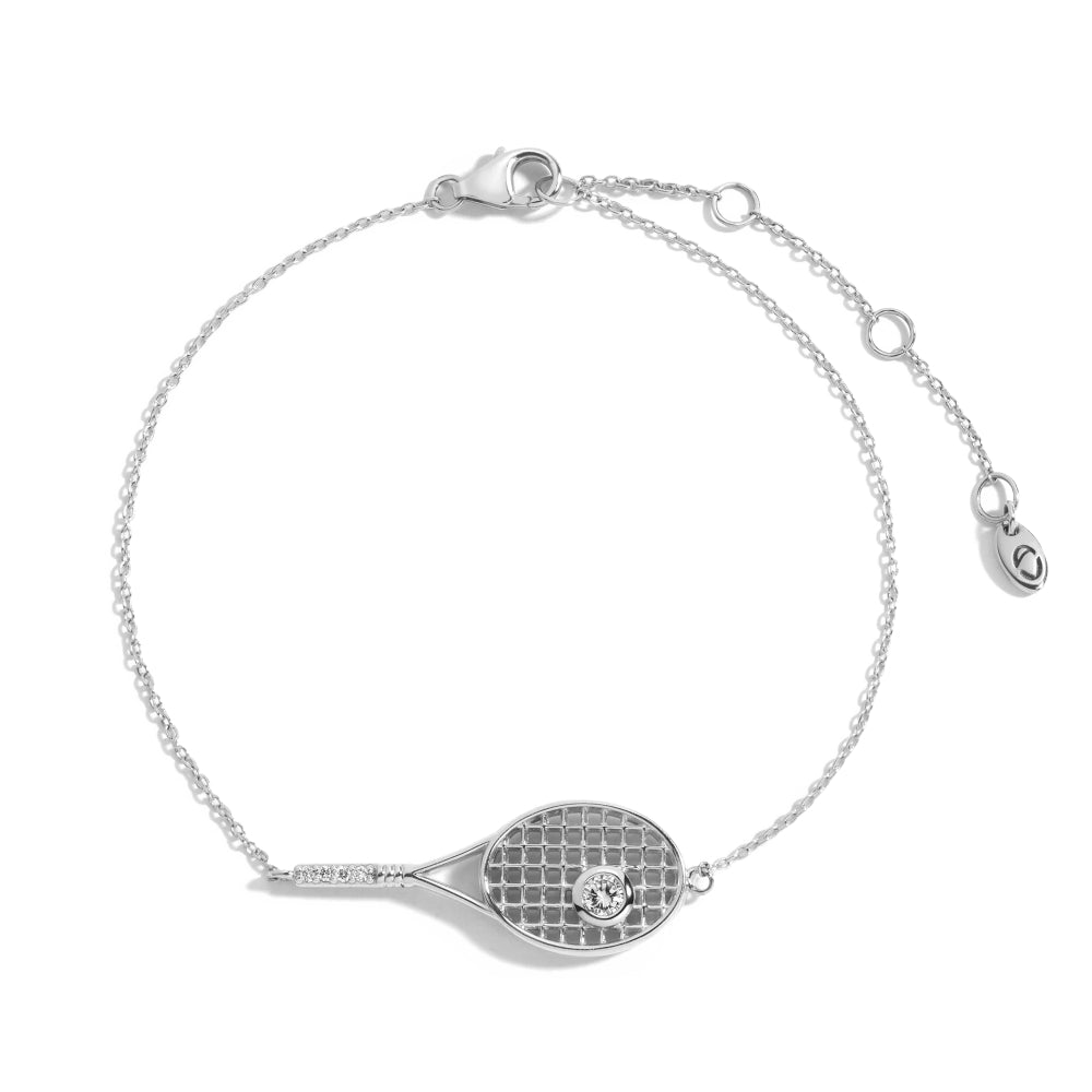 Lab Grown Diamond Tennis Racket Adjustable Bracelet 14K White Gold (0.12ct)
