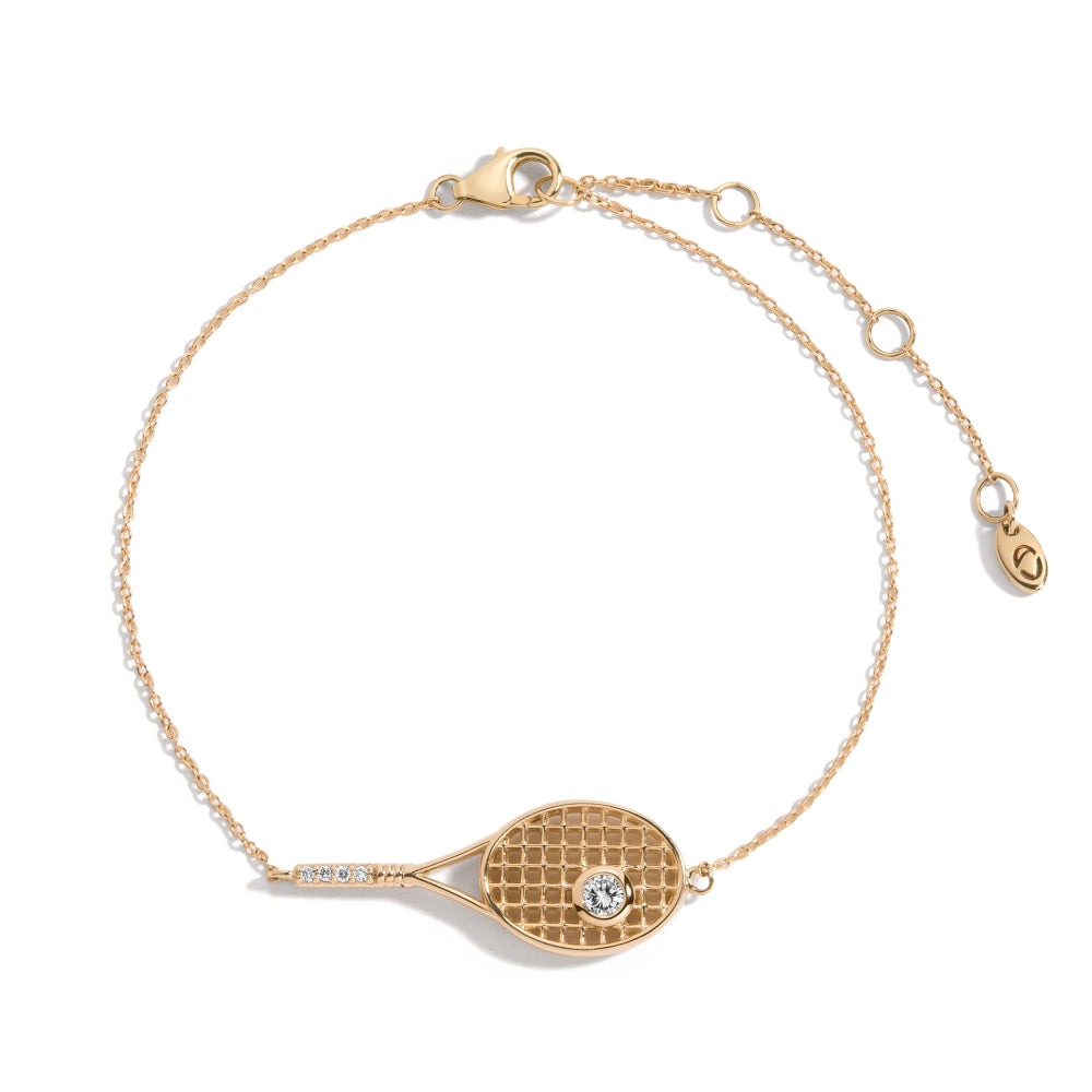 Lab Grown Diamond Tennis Racket Adjustable Bracelet 14K Yellow Gold (0.12ct)