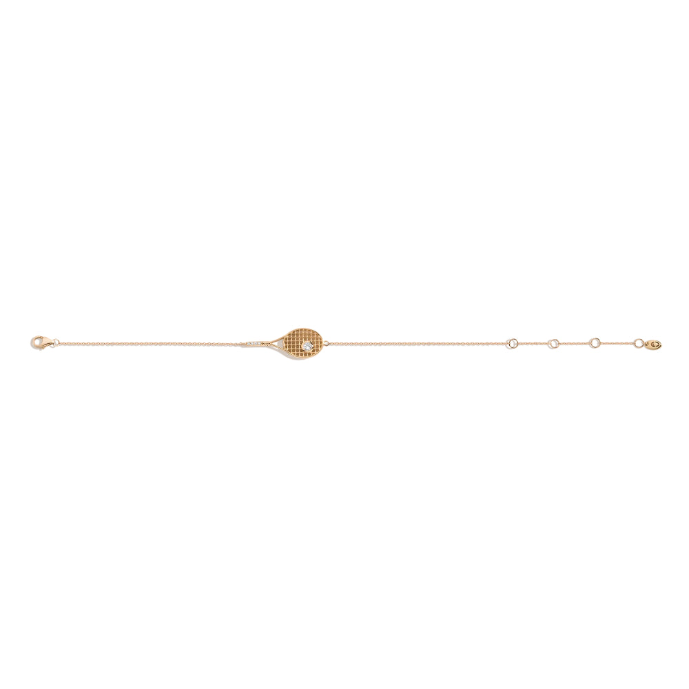 Lab Grown Diamond Tennis Racket Adjustable Bracelet 14K Yellow Gold (0.12ct)