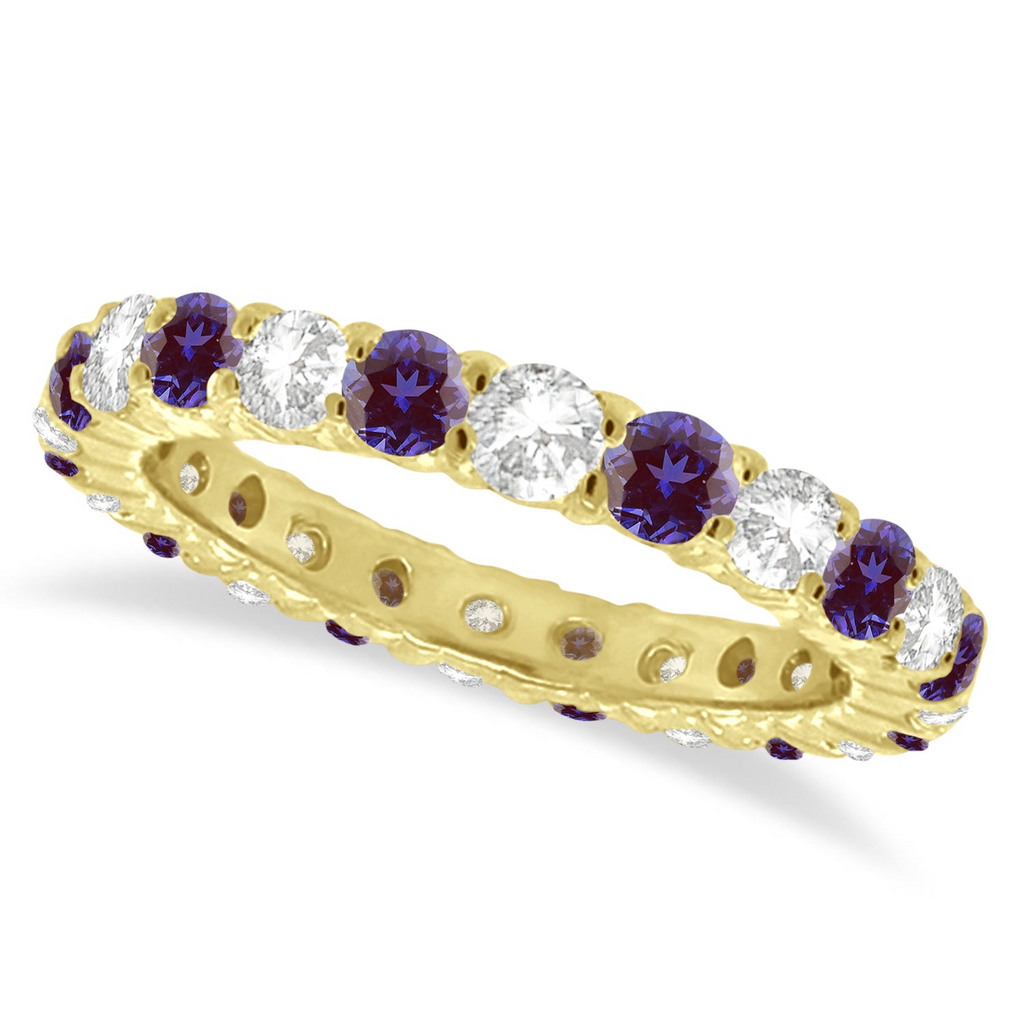 AZ10714 purple lab-created alexandrite and natural diamond eternity band in 14k yellow gold, main product view