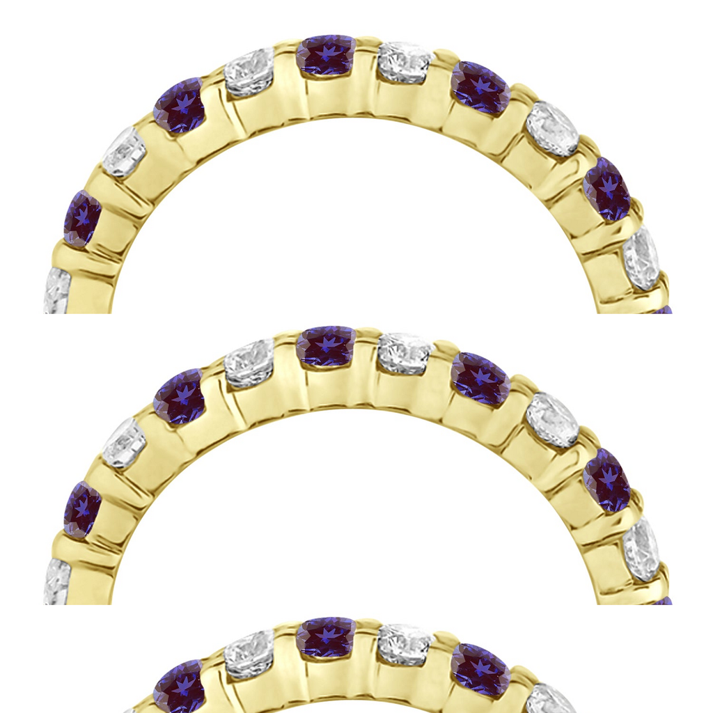 AZ10716 lab alexandrite and diamond eternity band in 14k yellow gold, true profile view