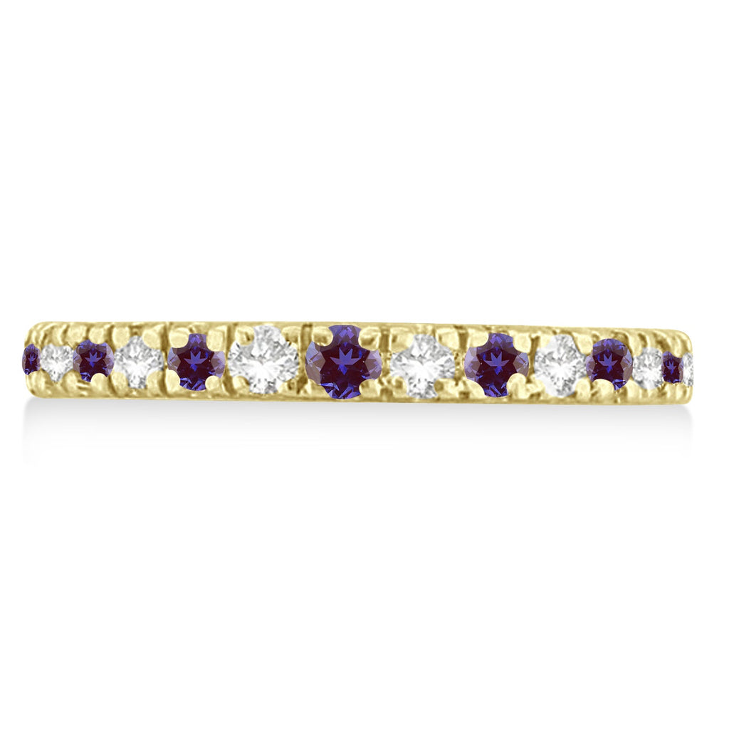 Lab-grown alexandrite and diamond 14K yellow gold 2 mm eternity band, straight-on alternate profile