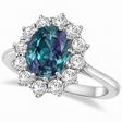 Oval Lab Alexandrite and Diamond Ring 18k White Gold (3.60ctw)