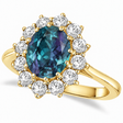 Oval Lab Alexandrite and Diamond Ring 18k Yellow Gold (3.60ctw)