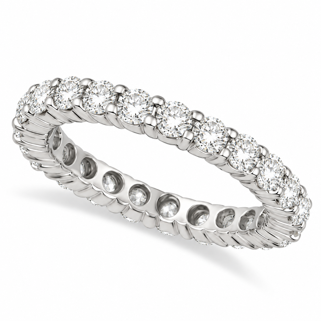 23 round lab-grown diamonds totaling 2.50ct in a 3mm 14k white gold shared-prong eternity band, close catalog main view