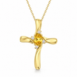 Lab Yellow Sapphire & Lab Diamond Cross Necklace Pendant 14k Yellow Gold (0.50ct)