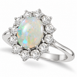 Oval Shape Opal & Diamond Accented Ring in 18k White Gold (3.60ctw)