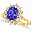 Oval Tanzanite and Diamond Lady Di Ring 18k Yellow Gold (3.60ctw)