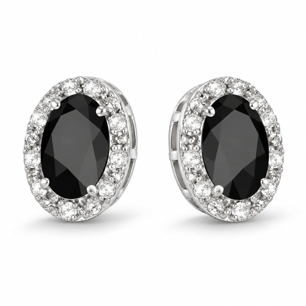 Diamond and Black Onyx Earrings 14k White Gold (7×5 mm) — angled product reference from matching 6x4mm version