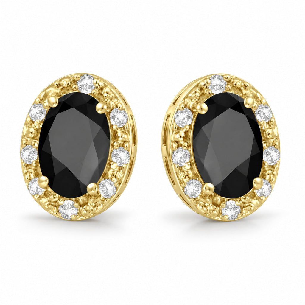 Diamond and Black Onyx Earrings 14k Yellow Gold (7×5 mm) — angled product reference from matching 6x4mm version