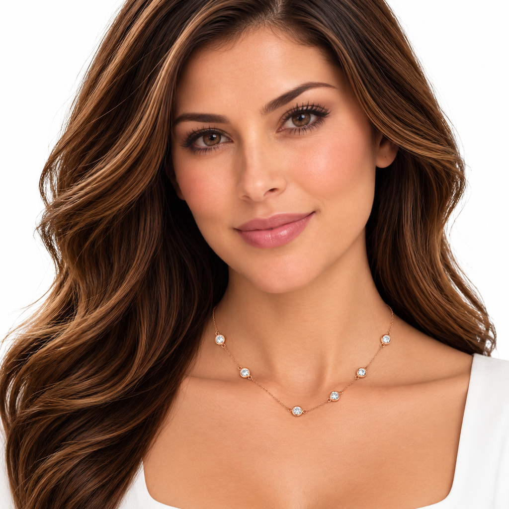 Lab Diamond Station Seven Stone Bezel-Set Necklace 14k Rose Gold (5.00ct)