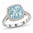 Cushion-Cut Aquamarine & Diamond Cocktail Ring 14k White Gold (3.70ctw)