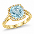 Cushion-Cut Aquamarine & Diamond Cocktail Ring 14k Yellow Gold (3.70ctw)