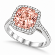 Cushion-Cut Morganite & Diamond Cocktail Ring 14k White Gold (3.70ctw)