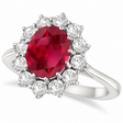 Oval Lab Ruby and Diamond Ring 14k White Gold (3.60ctw)