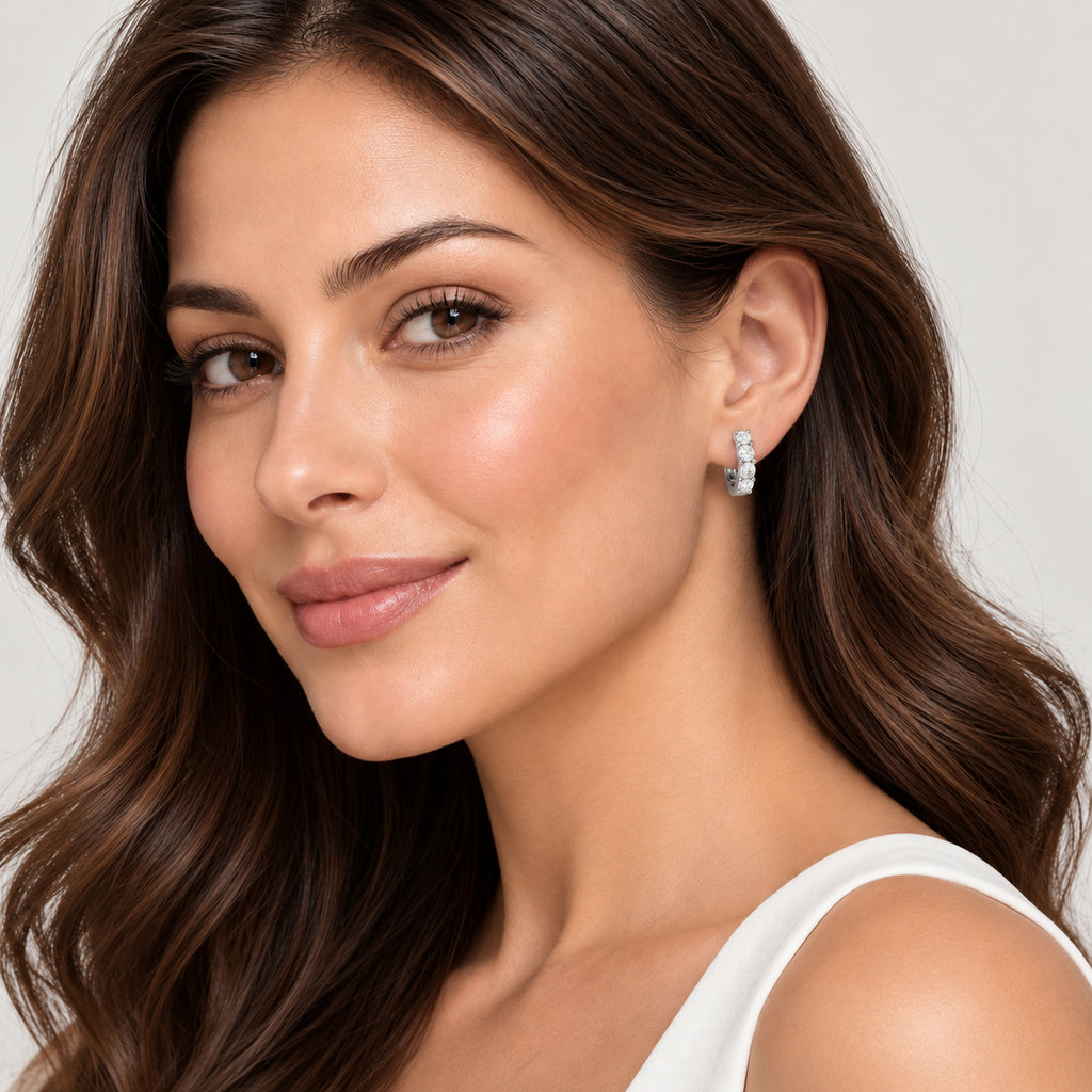Hinged Hoop Lab Diamond Huggie Style Earrings 14k White Gold (0.50ct)